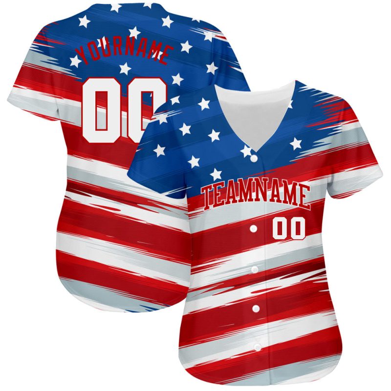 3D American Flag Baseball Jersey - Custom Royal White-Red Design Custom Royal White-Red 3D American Flag Authentic Baseball