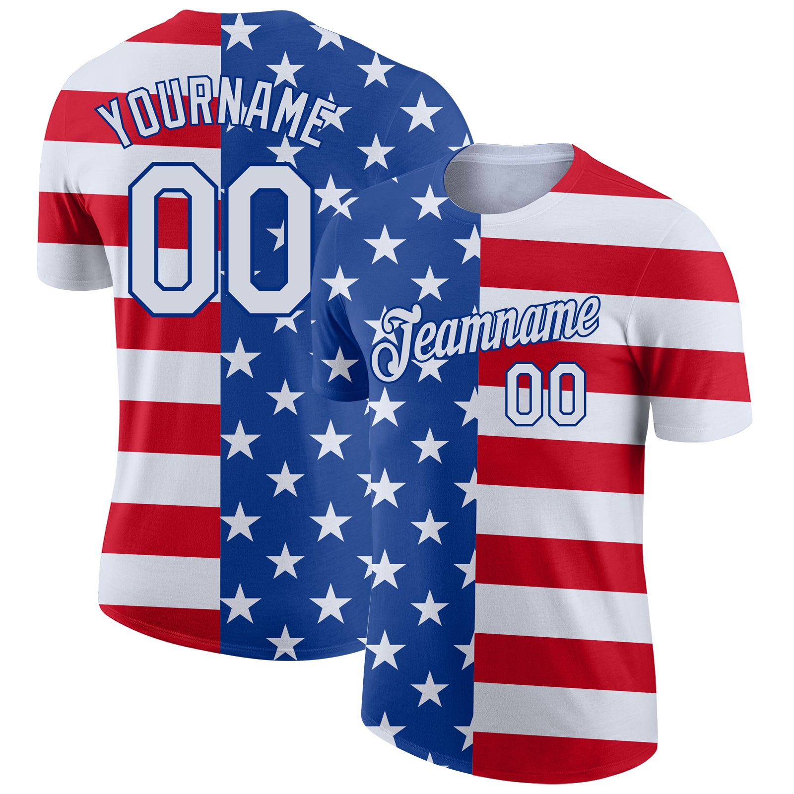Custom 3D American Flag Performance T-Shirt in Royal White-Red, Style 8132 Custom Royal White-Red 3D American Flag Performance