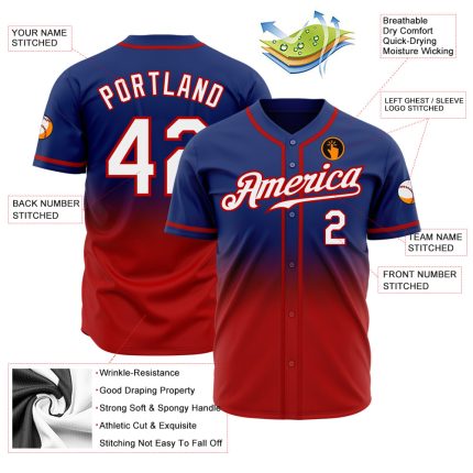 Custom Authentic Fade Baseball Jersey in Royal White-Red Custom Royal White-Red Authentic Fade Fashion Baseball Jersey