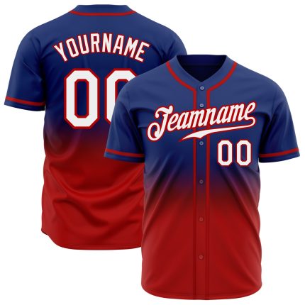 Custom Authentic Fade Baseball Jersey in Royal White-Red Custom Royal White-Red Authentic Fade Fashion Baseball Jersey