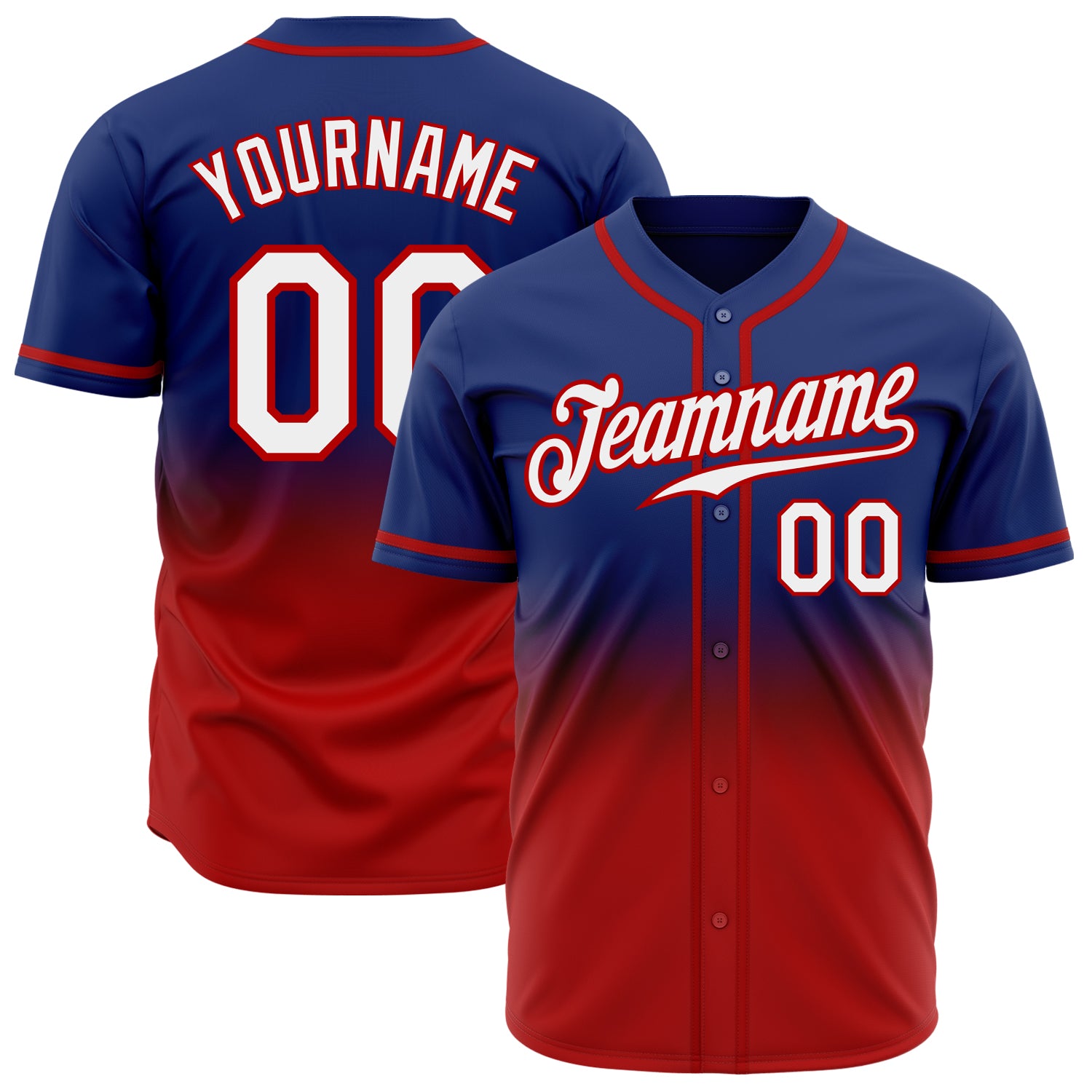 Custom Authentic Fade Baseball Jersey in Royal White-Red Custom Royal White-Red Authentic Fade Fashion Baseball Jersey