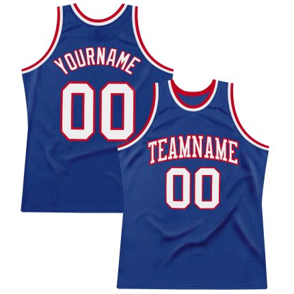 Custom White-Red Authentic Basketball Jersey - Personalized Throwback Style Custom Royal White-Red Authentic Throwback Basketball