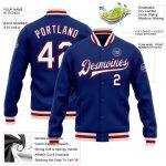 Custom Royal White Red Varsity Letterman Jacket Full-Snap Bomber for Men Custom Royal White-Red Bomber Full-Snap Varsity