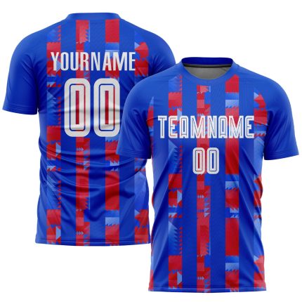 Custom Soccer Uniform Jersey White Red Sublimation Style 8575 - Personalized Home Kit Custom Royal White-Red Home Sublimation