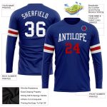 Custom Long Sleeve Performance T-Shirt in Royal White and Red Custom Royal White-Red Long Sleeve Performance T-Shirt