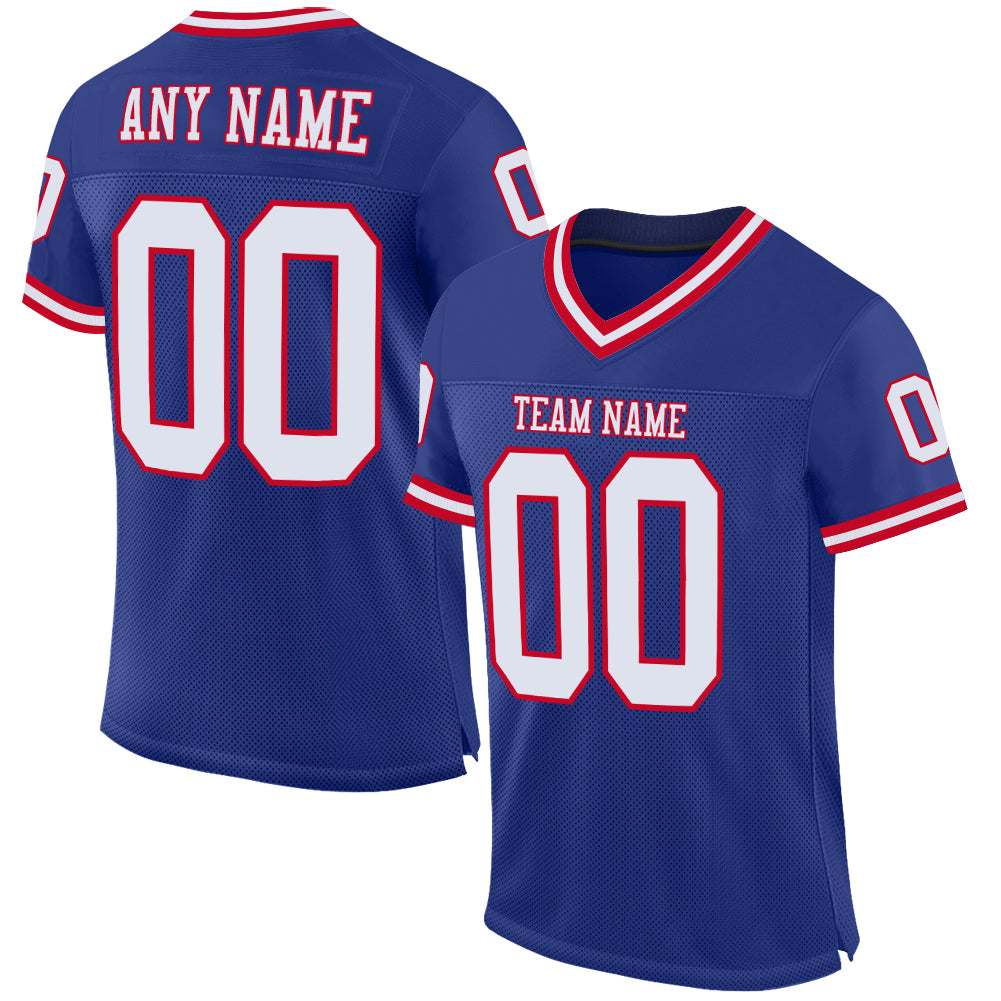 Custom Royal Red Mesh Football Jersey - Authentic Throwback Design Custom Royal White-Red Mesh Authentic Throwback Football