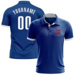 Custom Performance Golf Polo Shirt in Royal White and Red Custom Royal White-Red Performance Golf Polo Shirt