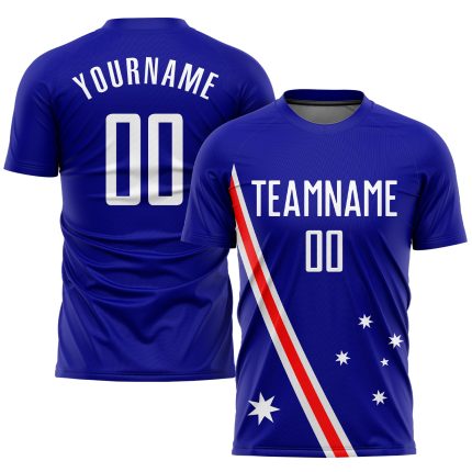 Custom Australian Flag Soccer Uniform Jersey - White Red Sublimation Custom Royal White-Red Sublimation Australian Flag Soccer