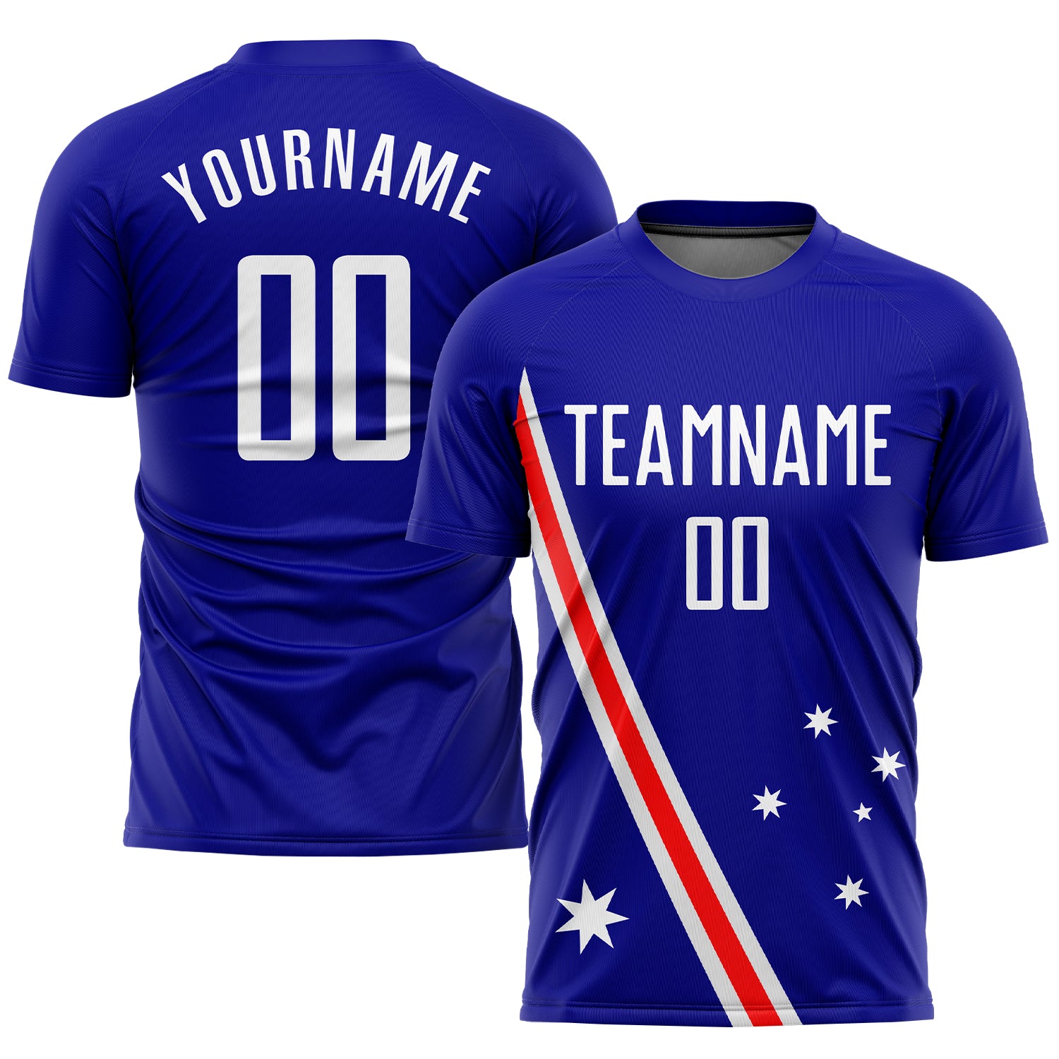 Custom Royal White-Red Sublimation Australian Flag Soccer Uniform Jersey Custom Australian Flag Soccer Uniform Jersey - White Red Sublimation Custom Royal White-Red Sublimation Australian Flag Soccer