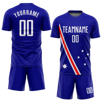 Custom Australian Flag Soccer Uniform Jersey - White Red Sublimation Custom Royal White-Red Sublimation Australian Flag Soccer