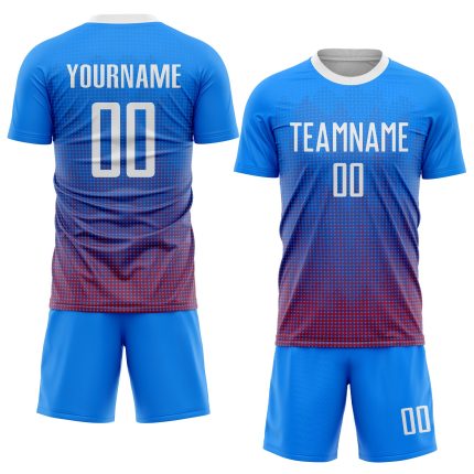 Custom Sublimation Soccer Jersey - Royal White-Red Uniform for Teams Custom Royal White-Red Sublimation Soccer Uniform Jersey