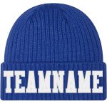 Custom Royal White Knit Hat - Stitched Cuffed Beanie for Men and Women Custom Royal White Stitched Cuffed Knit Hat