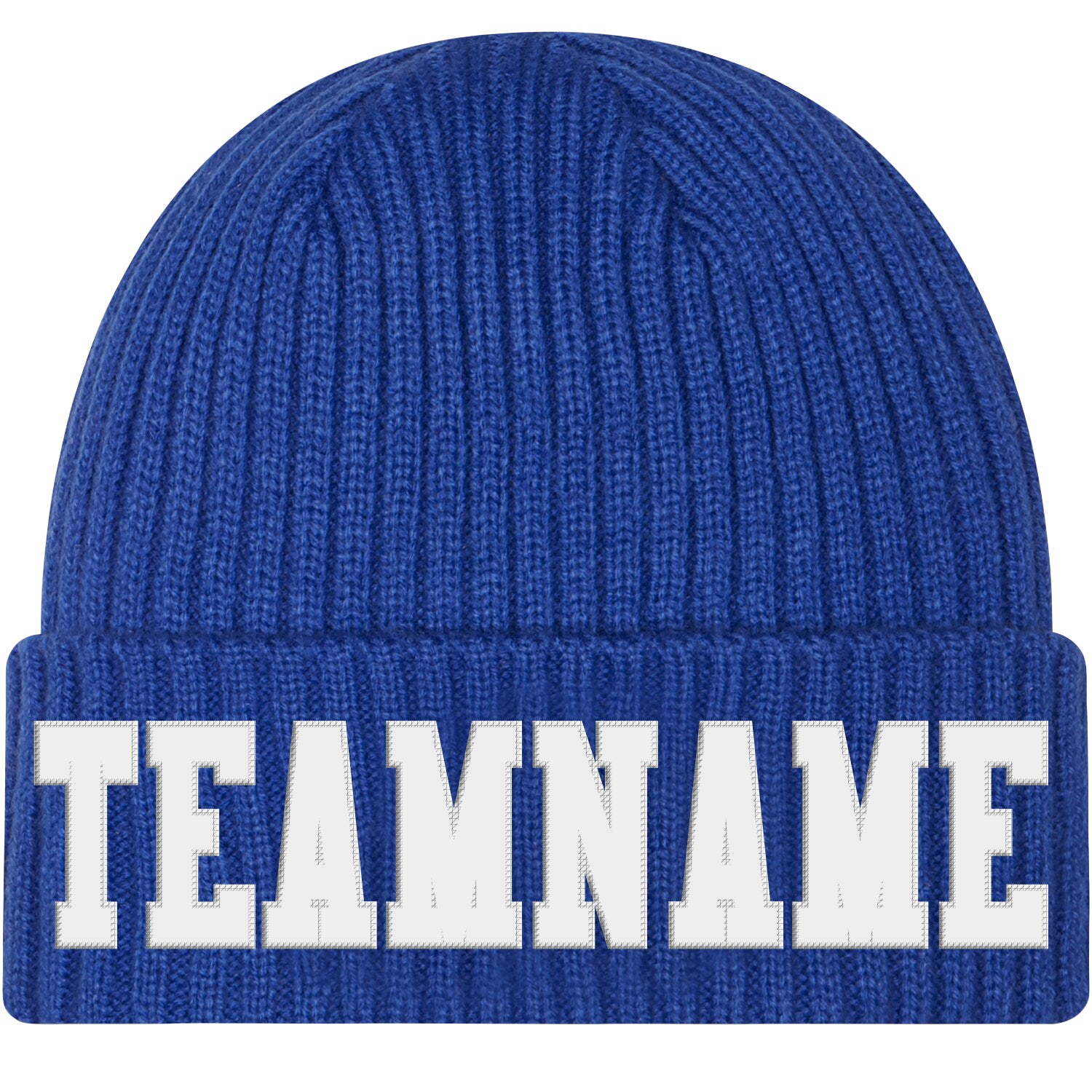 Custom Royal White Stitched Cuffed Knit Hat Custom Royal White Knit Hat - Stitched Cuffed Beanie for Men and Women Custom Royal White Stitched Cuffed Knit Hat