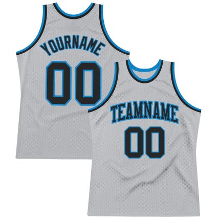 Custom Basketball Jersey - Authentic Silver Gray Black-Blue Throwback Design Custom Silver Gray Black-Blue Authentic Throwback