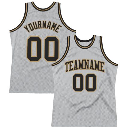 Custom Basketball Jersey in Silver, Gray, Black, and Old Gold - Authentic Throwback Style Custom Silver Gray Black-Old Gold