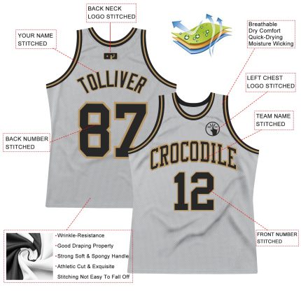 Custom Basketball Jersey in Silver, Gray, Black, and Old Gold - Authentic Throwback Style Custom Silver Gray Black-Old Gold