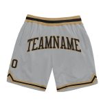 Authentic Custom Basketball Shorts in Silver Gray Black and Old Gold - Throwback Style Custom Silver Gray Black-Old Gold