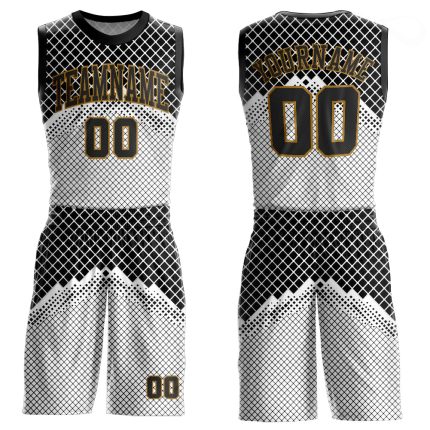 Custom Basketball Jersey Sublimation Silver Gray Black Gold Round Neck Suit Custom Silver Gray Black-Old Gold Round Neck
