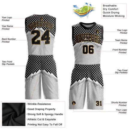 Custom Basketball Jersey Sublimation Silver Gray Black Gold Round Neck Suit Custom Silver Gray Black-Old Gold Round Neck
