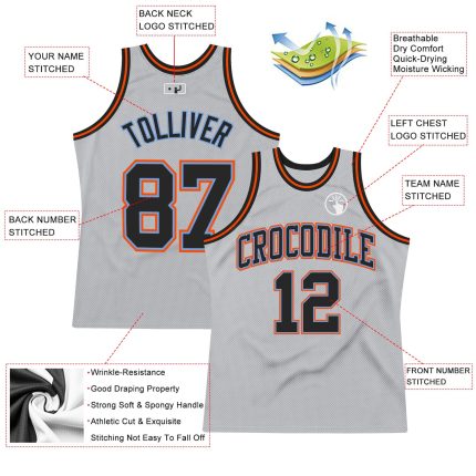 Custom Basketball Jersey - Authentic Throwback in Silver, Gray, Black, Powder Blue, and Orange Custom Silver Gray Black Powder