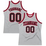 Custom Authentic Basketball Jersey in Silver Gray Black Red - Throwback Style Custom Silver Gray Black-Red Authentic Throwback