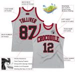 Custom Authentic Basketball Jersey in Silver Gray Black Red - Throwback Style Custom Silver Gray Black-Red Authentic Throwback