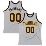 Custom Throwback Basketball Jersey in Silver Gray Brown Gold - Authentic Design Custom Silver Gray Brown-Gold Authentic Throwback