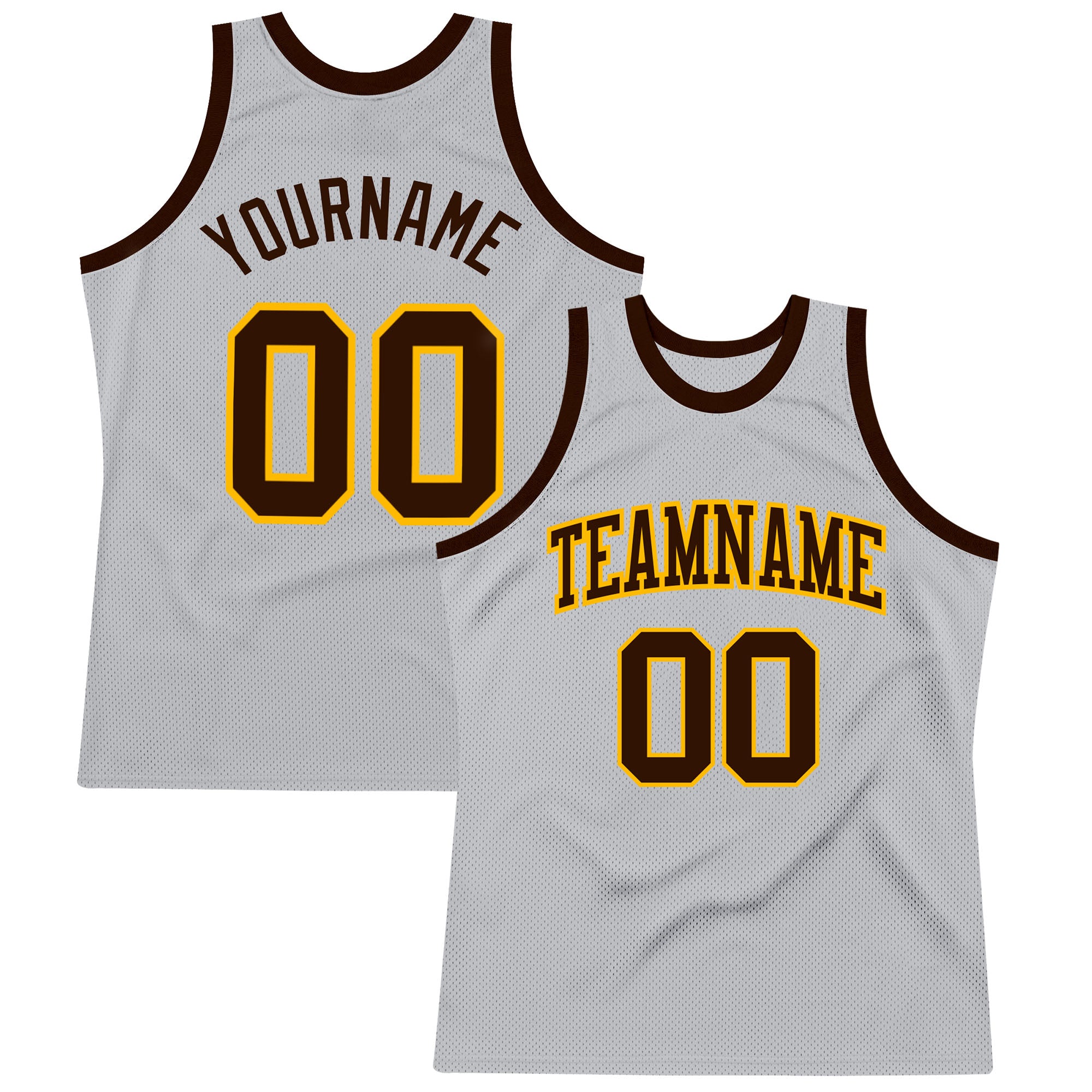 Custom Silver Gray Brown-Gold Authentic Throwback Basketball Jersey Custom Throwback Basketball Jersey in Silver Gray Brown Gold - Authentic Design Custom Silver Gray Brown-Gold Authentic Throwback