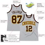 Custom Throwback Basketball Jersey in Silver Gray Brown Gold - Authentic Design Custom Silver Gray Brown-Gold Authentic Throwback