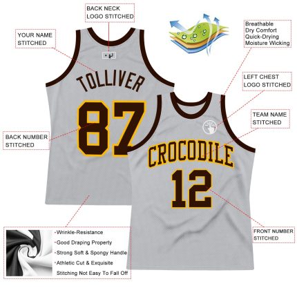 Custom Throwback Basketball Jersey in Silver Gray Brown Gold - Authentic Design Custom Silver Gray Brown-Gold Authentic Throwback