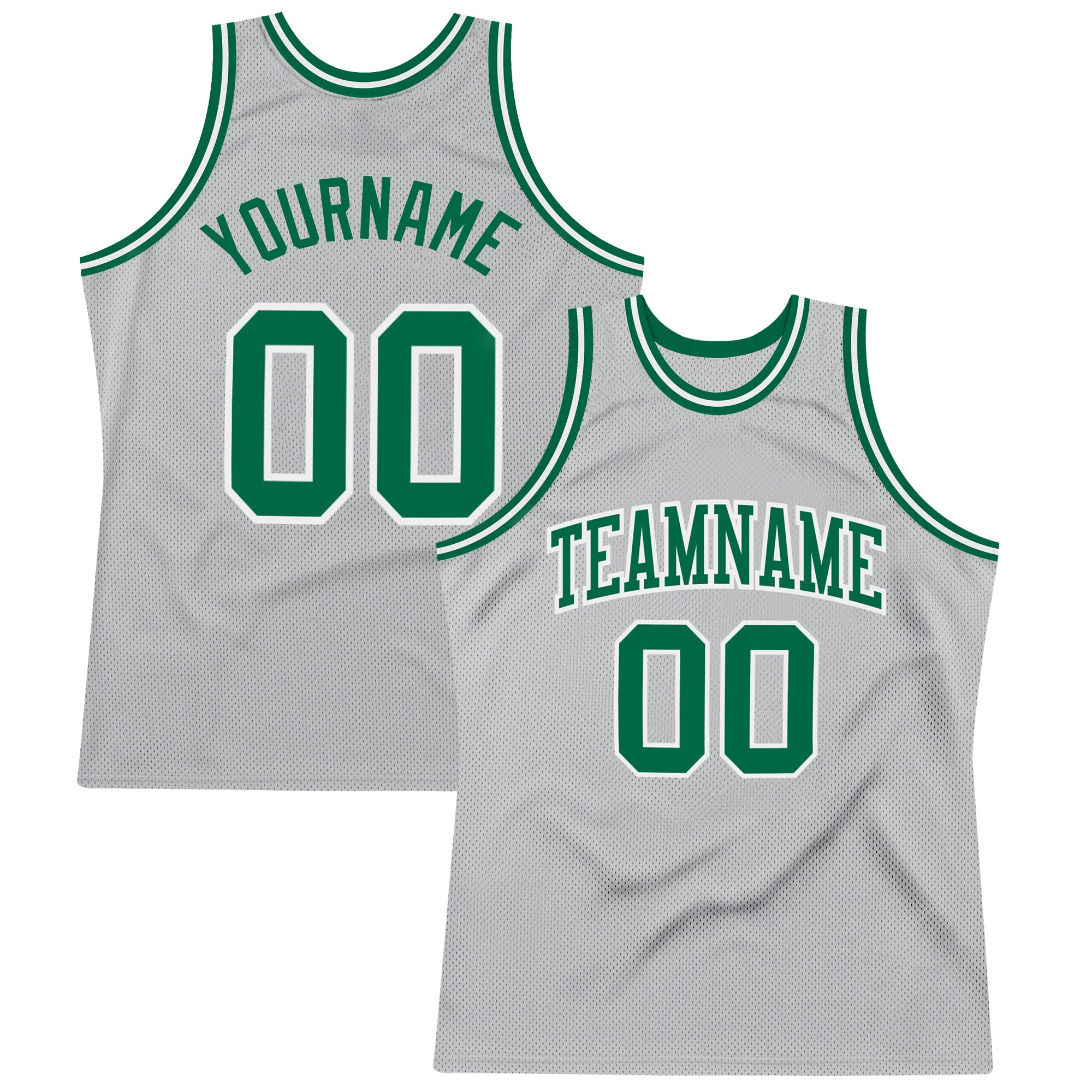 Silver Gray Custom Basketball Jersey - Kelly Green and White Authentic Throwback Design Custom Silver Gray Kelly Green-White