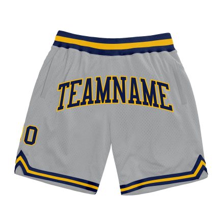 Custom Silver Gray Navy Gold Basketball Shorts - Authentic Throwback Style Custom Silver Gray Navy-Gold Authentic Throwback