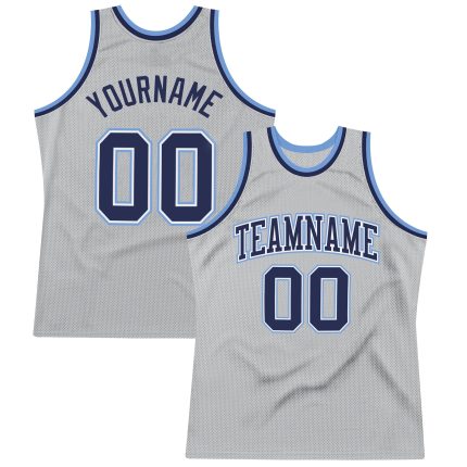 Custom Basketball Jersey - Authentic Silver Gray Navy-Light Blue Throwback Custom Silver Gray Navy-Light Blue Authentic Throwback