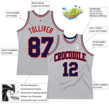 Custom Basketball Jersey Silver Gray Navy Red Authentic Throwback Design Custom Silver Gray Navy-Red Authentic Throwback
