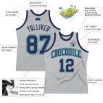 Custom Silver Gray Navy Teal Basketball Jersey Authentic Throwback Custom Silver Gray Navy-Teal Authentic Throwback Basketball