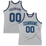 Custom Silver Gray Navy Teal Basketball Jersey Authentic Throwback Custom Silver Gray Navy-Teal Authentic Throwback Basketball