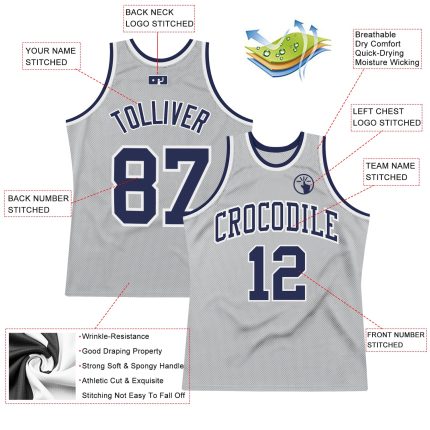 Custom Navy White Silver Gray Basketball Jersey - Authentic Throwback Design Custom Silver Gray Navy-White Authentic Throwback