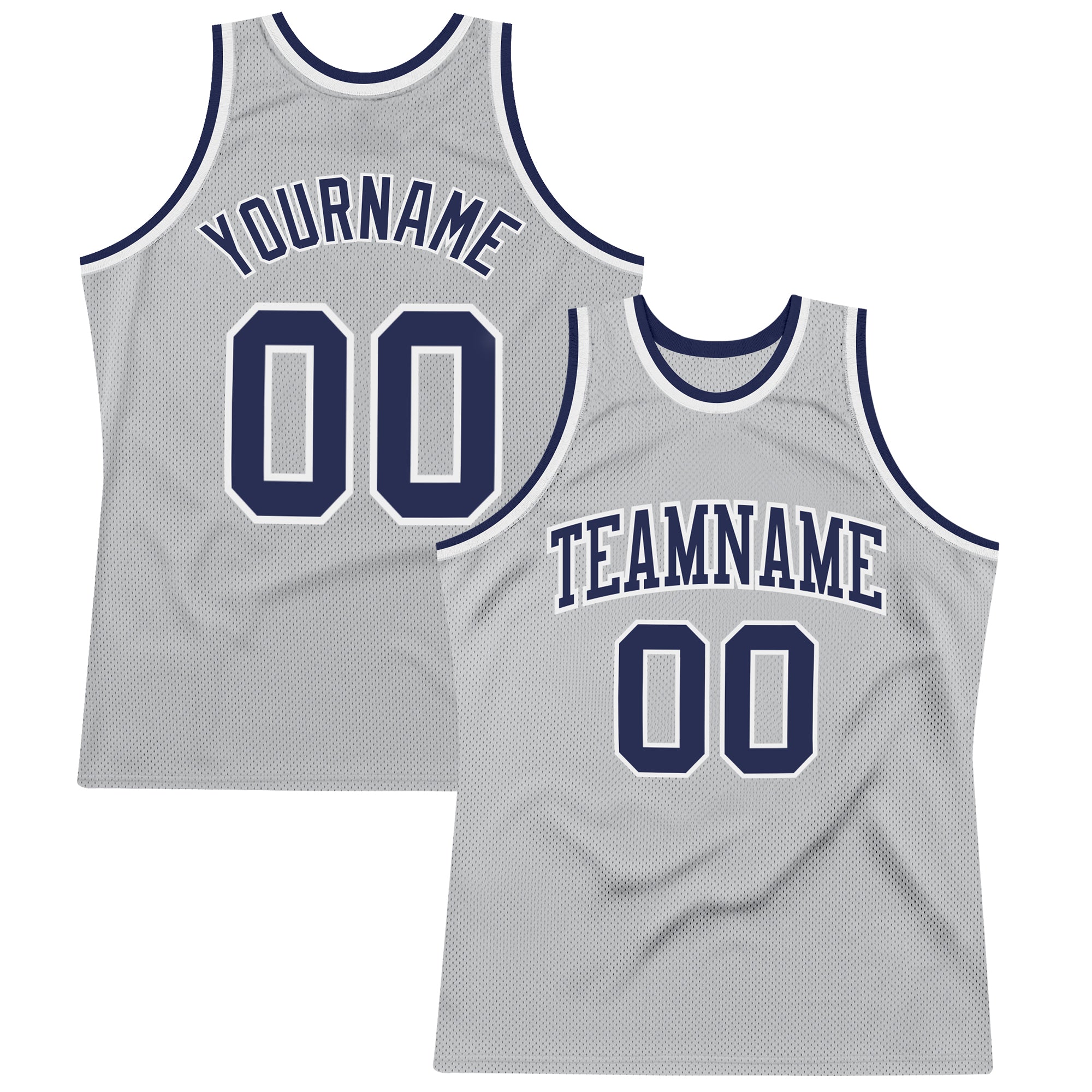 Custom Navy White Silver Gray Basketball Jersey - Authentic Throwback Design Custom Silver Gray Navy-White Authentic Throwback