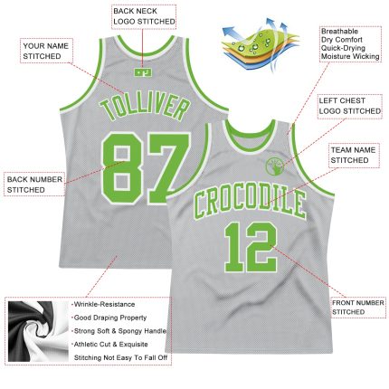 Silver Gray Neon Green White Custom Authentic Basketball Jersey Custom Silver Gray Neon Green-White Authentic Throwback Basketball
