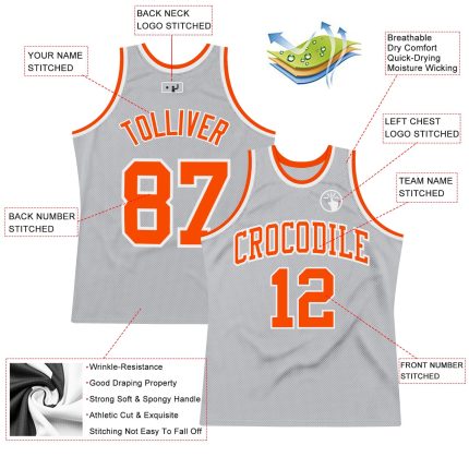 Authentic Throwback Basketball Jersey - Custom Silver Gray Orange White Color Custom Silver Gray Orange-White Authentic Throwback