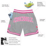 Custom Gray Pink White Authentic Basketball Shorts - Throwback Style Custom Silver Gray Pink-White Authentic Throwback Basketball
