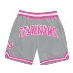 Custom Gray Pink White Authentic Basketball Shorts - Throwback Style Custom Silver Gray Pink-White Authentic Throwback Basketball