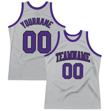 Custom Basketball Jersey - Authentic Silver Gray Purple Black Throwback Design Custom Silver Gray Purple-Black Authentic