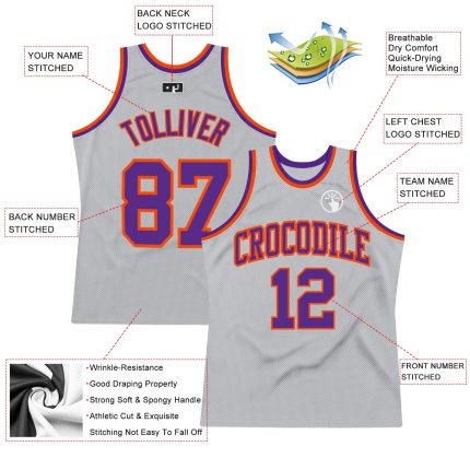 Custom Basketball Jersey Silver Gray Purple Orange Authentic Throwback Custom Silver Gray Purple-Orange Authentic Throwback