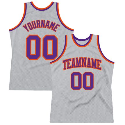 Custom Basketball Jersey Silver Gray Purple Orange Authentic Throwback Custom Silver Gray Purple-Orange Authentic Throwback
