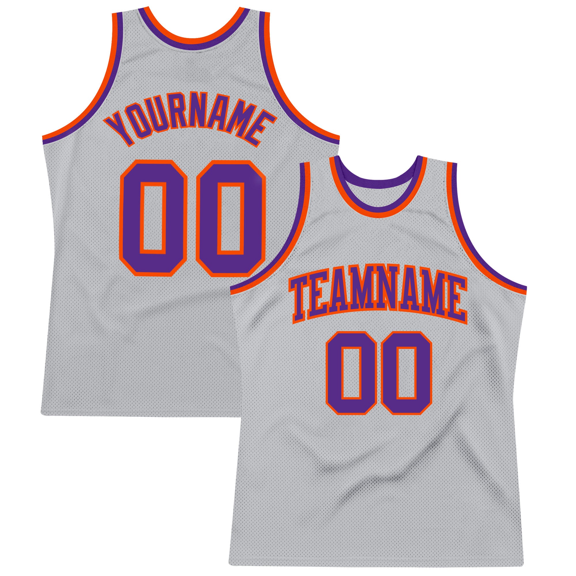 Custom Basketball Jersey Silver Gray Purple Orange Authentic Throwback Custom Silver Gray Purple-Orange Authentic Throwback