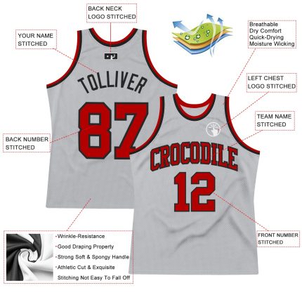 Authentic Custom Basketball Jersey in Silver Gray Red Black - Throwback Style Custom Silver Gray Red-Black Authentic Throwback