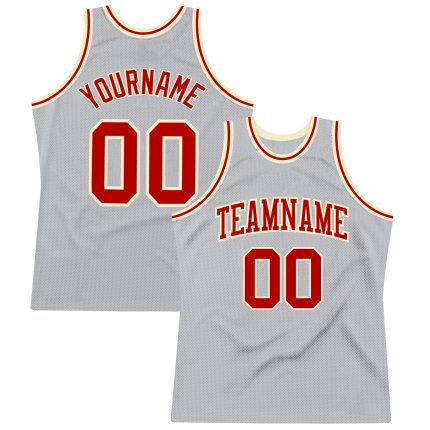 Custom Authentic Basketball Jersey - Silver Gray Red Cream Throwback Design Custom Silver Gray Red-Cream Authentic Throwback