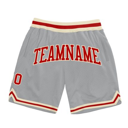 Custom Silver Gray Red Cream Basketball Shorts | Authentic Throwback Style Custom Silver Gray Red-Cream Authentic Throwback