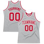 Custom Silver Gray Red-White Basketball Jersey | Authentic Throwback Design Custom Silver Gray Red-White Authentic Throwback